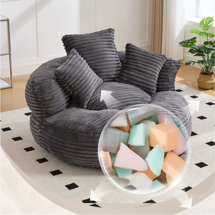 BlingBin Sitzsack Cordstoff-Sofa, Lazy Sofa (Sofa, 1 St, 108 x 108 x 52 cm), Mit drei Kissen, für Erwachsene und Kinder gleichermaßen geeignet – Bild 5