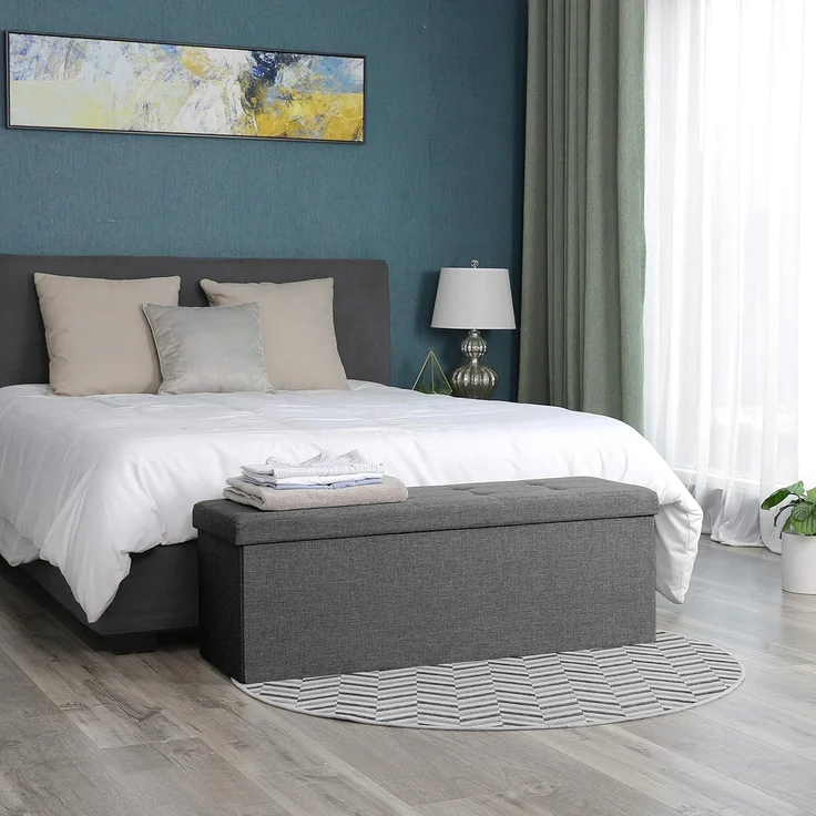 Sitzbank mit Stauraum, 110 cm, klappbare Sitztruhe, Aufbewahrungsbox, Fußbank, Dunkelgrau – Bild 2