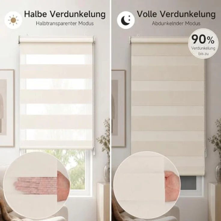 Sekey Doppelrollo Klemmfix ohne Bohren für Fenster | Duo Rollo Jalousie Sonnenschutz Wandmontage Deckenmontage Klemmrollo für Fenster & Tür Beige – Bild 4