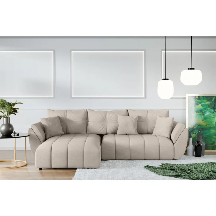 AX LIVING L Form hellbraune Ecksofa Verciani Schlaffunktion Bettkasten – Bild 3