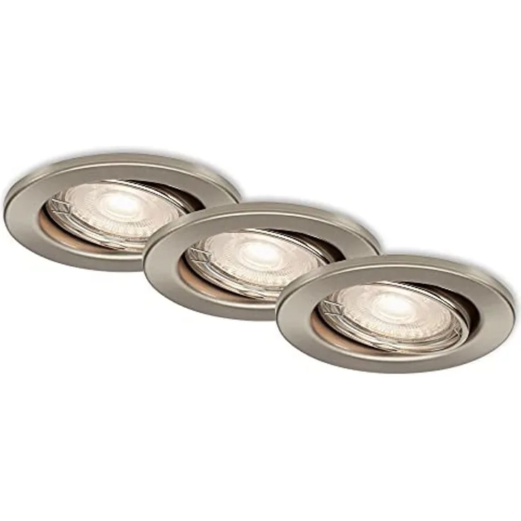 Briloner Leuchten - LED Einbauleuchten, Einbaustrahler 3er Set, Deckenlampen dimmbar, schwenkbar, GU10 je 5 Watt, je 460 Lumen, 3. 000 Kelvin, IP23, Matt-Nickel, 86x70 mm (DxH)