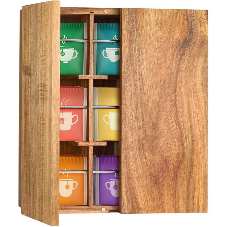 Youyijia Aufbewahrungsbox Organizer-Box aus Holz mit Deckel, 9 Fächer für Tee und Kaffee