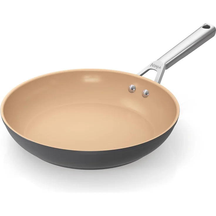 Ninja Extended Life 26cm Keramik-Bratpfanne, Pfanne antihaftbeschichtet (ohne PFAs, PFOAs, Blei oder Cadmium), geeignet für Induktion, Edelstahlgriff, Ofenfest bis 285 °C, Terrakotta & Grau, CW90026DE – Bild 1