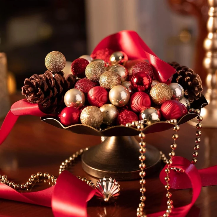 49x VALERY MADELYN Weihnachtskugeln 3CM Kunststoff Christbaumschmuck Rot Gold – Bild 3