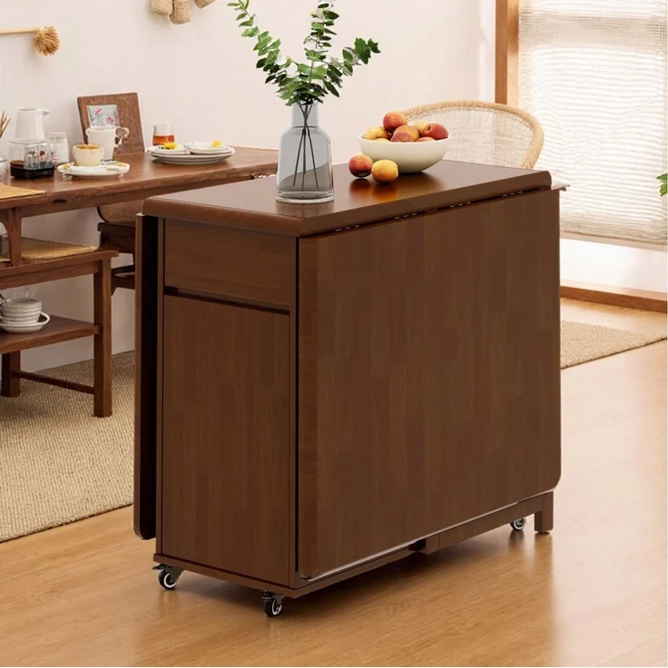 oleyluckidea Esstisch klappbar Massivholz Klapptisch 130 cm mit Stauraum & Rollen Nussbaum (0-St, ein Esstisch), Breite 13Ocm – Bild 4