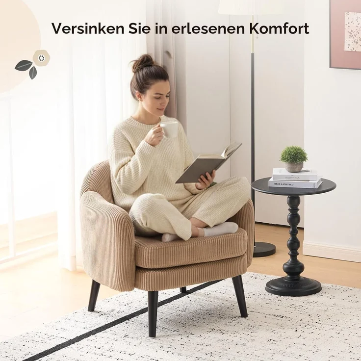 Sessel Cocktailsessel Loungesessel Lesesessel 113kg Cord-stoff Khaki – Bild 3