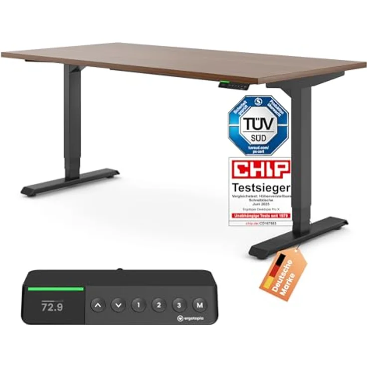 Desktopia Pro X - Elektrisch höhenverstellbarer Schreibtisch / Ergonomischer Tisch mit Memory-Funktion, Nussbaum, Gestell Schwarz, 160x80 cm – Bild 2