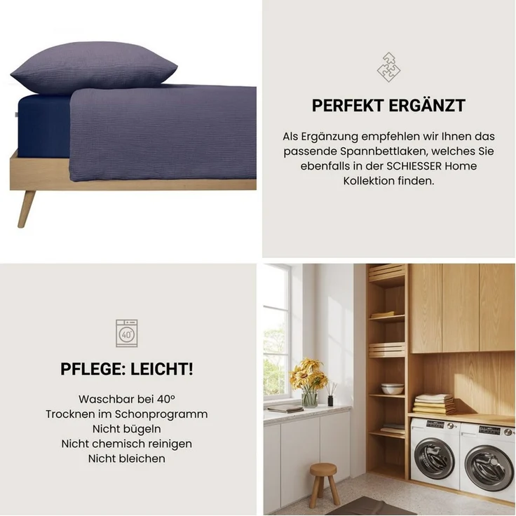 Schiesser Bettwäscheset Molly - Musselin - 2-teilig - 135 x 200 cm - Indigo – Bild 3