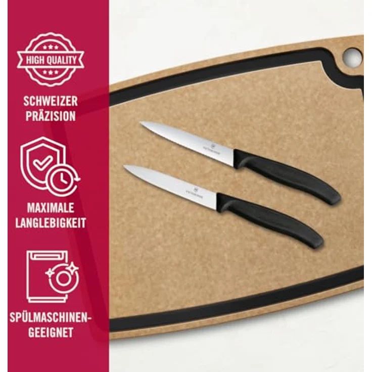 Victorinox Swiss Classic, Tomaten- und Gemüsemesser-Set, 2teilig, Extra Scharfe Klinge, Kunststoffgriff, Rostfreier Stahl, Swiss Made, Schwarz – Bild 5