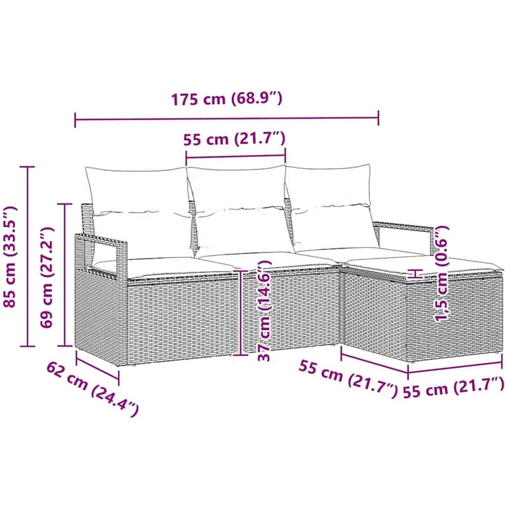 vidaXL Sofa Set 4 stk. Schwarz Poly-Rattan 3346336 – Bild 3