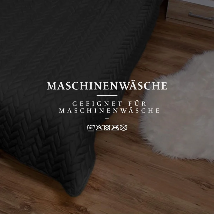 Tagesdecke ( Schwarz ) 220x240 cm mit wattierter Zwischenlage, Bettüberwurf - Überwurfdecke, Sommerdecke gesteppt - Steppdecke, Wendedecke – Bild 7
