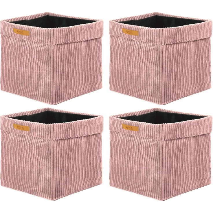 Lycce faltbare Aufbewahrungsbox, 4er Set - Cord, passend für Kallax Regal, abnehmbarer Bezug, robust, formstabil Puderrosa 31x33x33cm – Bild 1