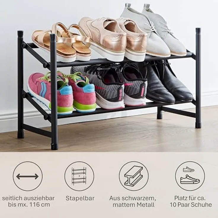 LOVE !T STORE !T Loft Schuhregal, aus Metall, schmales, offenes Regal für bis zu 10 Paar Schuhe, ausziehbar und stapelbar, matt schwarz – Bild 4