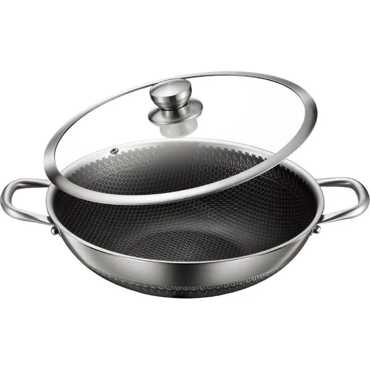 Wok Topf Edelstahl Wabenstruktur Ø36cm Induktion Anti Haft Kratzfest in Silber – Bild 4