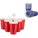 Relaxdays Bier Pong Set, 200 Becher, Kunststoff rot / blau, 473 ml