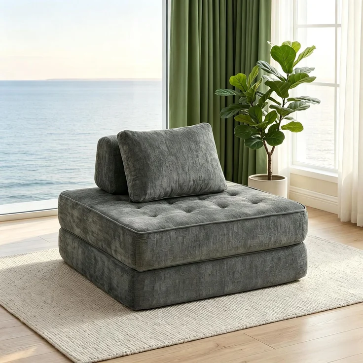 Rayofly-2-in-1 Klappsofa-Bett 1-Sitzer, Chenille-Bezug, dicke Polsterung, mit Tasche und Kissen, H 70cm x T 97cm x B 97cm, Grau – Bild 1