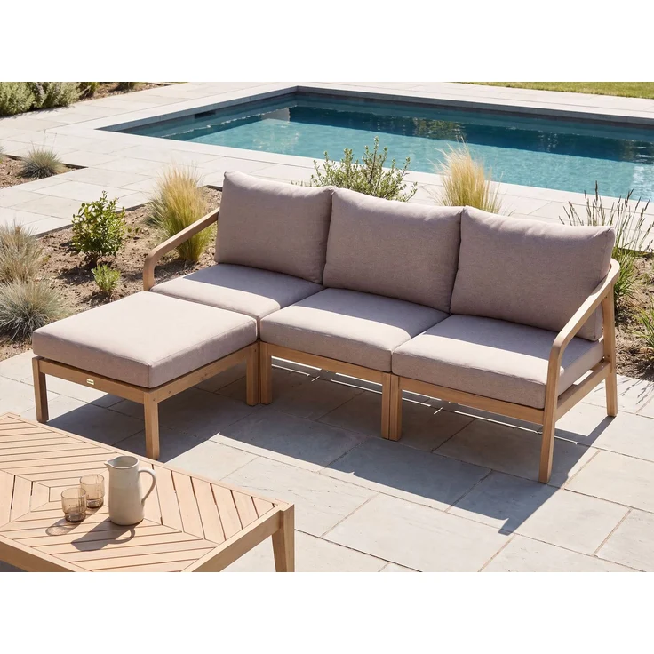 Gartensofa Set 3-Sitzer RIVELLO mit Ottomane Akazienholz Hellbraun – Bild 3