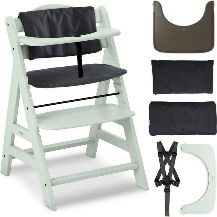 Hauck Hochstuhl Alpha Plus - Mint, Holz Kinderhochstuhl verstellbar mit Essbrett Wooden Tray & Sitzkissen – Bild 1