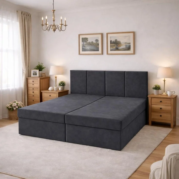 KRISAN MÖBEL Kontinentalbett DREAM1 Dunkelgrau, Premium-Komfort für Ihr Schlafzimmer mit 2 Bettkasten, Bonell-Federkern Matratze und Topper, 120 x 200 cm – Bild 5