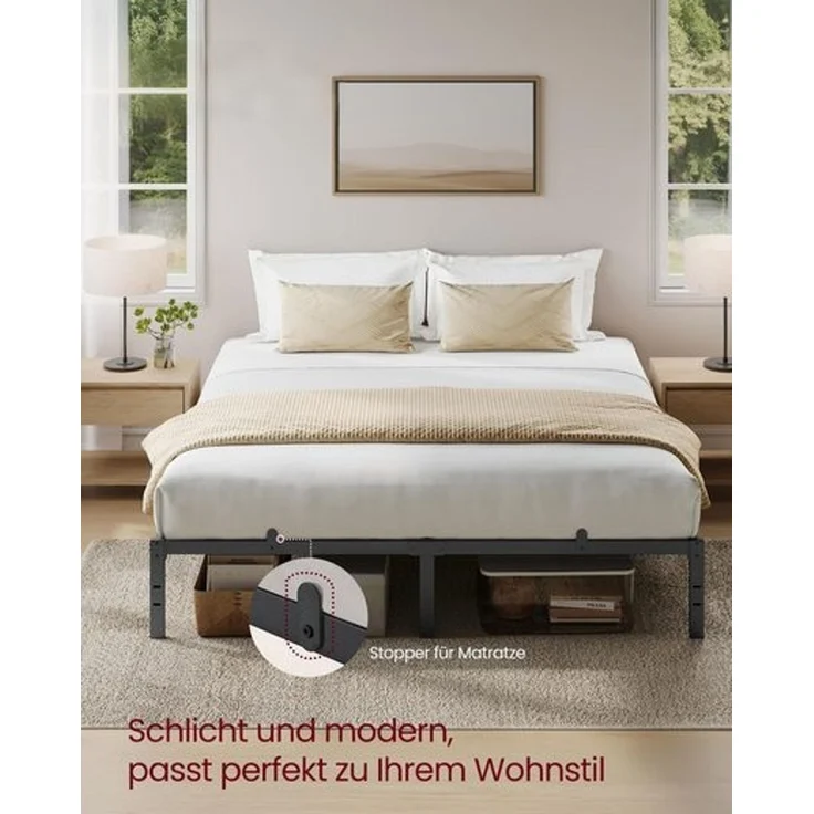 VASAGLE Doppelbettgestell, 180 x 200 cm, Bettrahmen, Unterbettaufbewahrung, schwarz – Bild 2