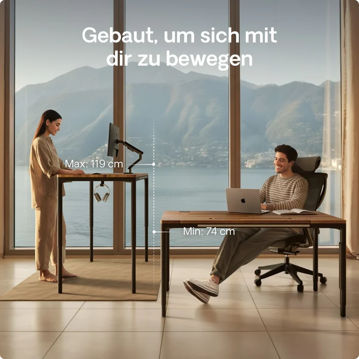 Desktronic Elektrisch höhenverstellbarer Schreibtisch HomeMax 160x80 cm Schwarz/Massives Walnussholz mit Memory-Funktion, Anti-Kollisions Technologie, USB-A und USB-C-Ladeanschlüssen – Bild 6