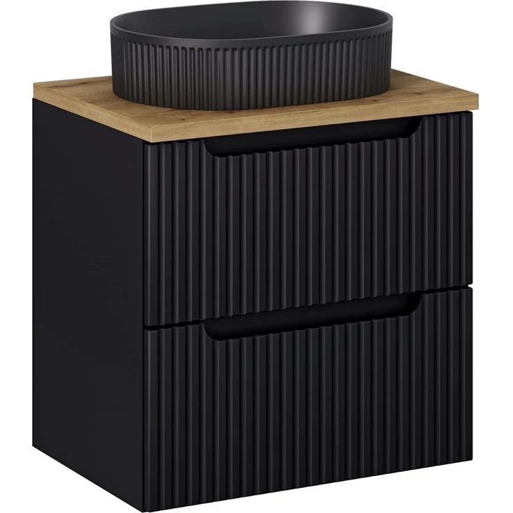Waschtisch-Unterschrank 60cm, in schwarz mit Eiche, NEWPORT-56-BLACK – Bild 8