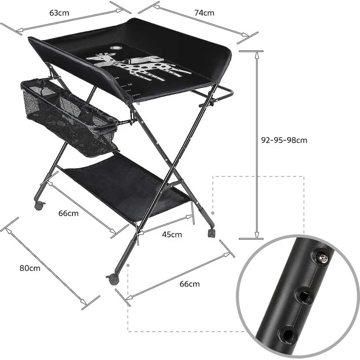Wickeltische, Wickeltisch und Badewanne, 2-in-1, für Babys von Geburt bis 12 Monate (bis zu 25 kg), faltbar und tragbar, Wickeltisch für Babys (schwarz) – Bild 7