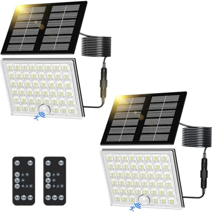 Realky Solarlampen für Außen mit Fernbedienung,Außenlampe mit bewegungsmelder,IP65 Wasserdichte Solarleuchte mit Drei Farbtemperaturen für Garage, Garten, Haustüren, Rasen-2 Stück – Bild 2