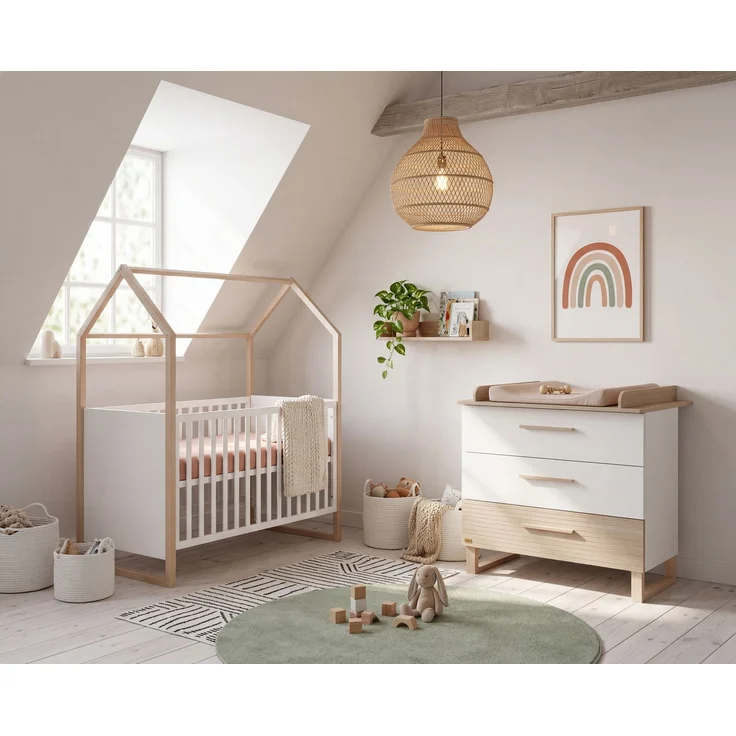 roba Kinderzimmerset Noah - Babyzimmer Set mit Baby- & Beistellbett 60 x 120 cm, Wickelkommode und 3-türigem Kleiderschrank - Weiß & Cashmere – Bild 3