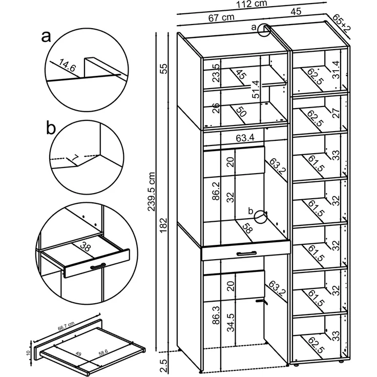 Roomart Waschmaschinenschrank - SERIE DUO-I- 112 cm breit – Waschmaschinenüberbau für Trockner, Waschturm-Schrank • Eiche – Bild 10