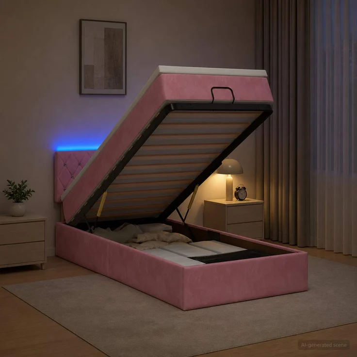 vidaXL Ottoman-Bett mit Matratze und LED Rosa 90 x 190 cm Samt 3457040 – Bild 1