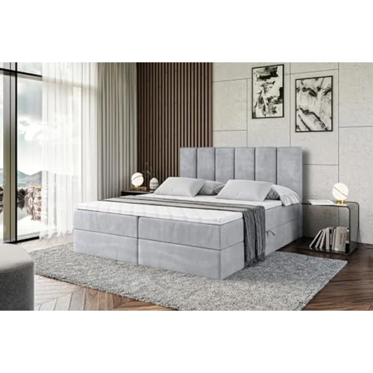 ALTDECOR Boxbett, Hellgrau, 180x200 cm, mit Bettkästen und Topper, mittlere Härte H3, 20 cm hoch, für Schlafzimmer – Bild 5