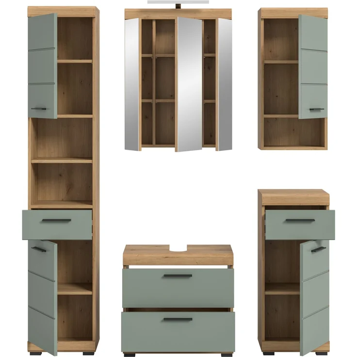 Xonox Scout Badkombination (B/H/T: 164x191x34 cm) in Salbei und Artisan Eiche Nachbildung – Bild 3