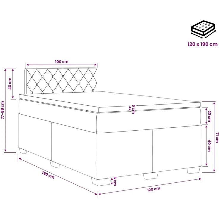 vidaXL Boxspringbett mit Matratze mit Kopfteil Blau 120 x 190 cm Samt 3450672 – Bild 11