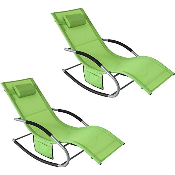 SoBuy OGS28-GRx2, 2er Set Schaukelliegen, Gartenliege in Grün, luftige Swingliege mit Kopfkissen und Stauraum für Garten, Balkon und Strand – Bild 1