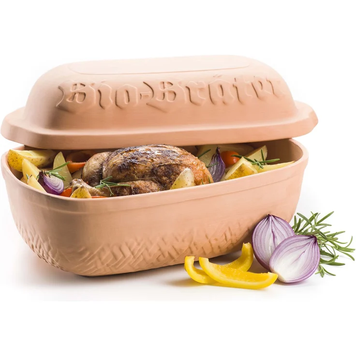 MÄSER 934115 Bio-Bräter Tontopf mit Deckel, fasst ca. 4,5 L, Keramik Topf für schonendes, fettfreies Dampfgaren, als Römertopf (Schmortopf) für Braten, Geschmortes oder Auflauf im Backofen, Natur Ton – Bild 5