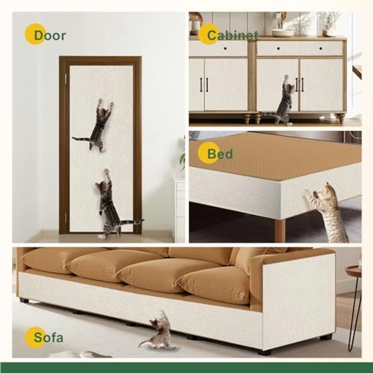 Gimars Selbstklebend Kratzmatte 200 × 40, mit Zusatz-Klebeband, DIY Kratzschutz Sofa Katze, Kratzbrett Katze, Katzen Kratzmatte, Kratzmatte für Wand & Möbel, Beige – Bild 3