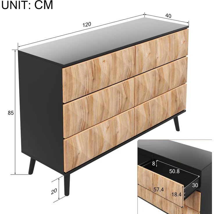 Merax Sideboard und die Kommode zeichnen sich durch eine Kombination, Schwarz und Holz – Bild 4