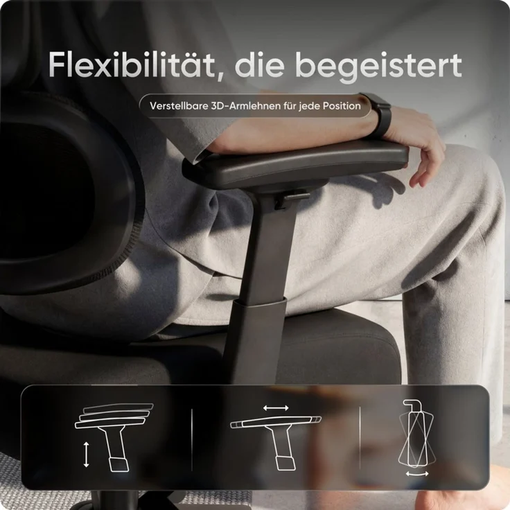 DESKSPACE Bürostuhl Move Ergonomischer Bürostuhl 3-stufige Neigung Schreibtischstuhl 150kg, Intelligente Lordosenstütze zur automatischen Rückenunterstützung – Bild 4
