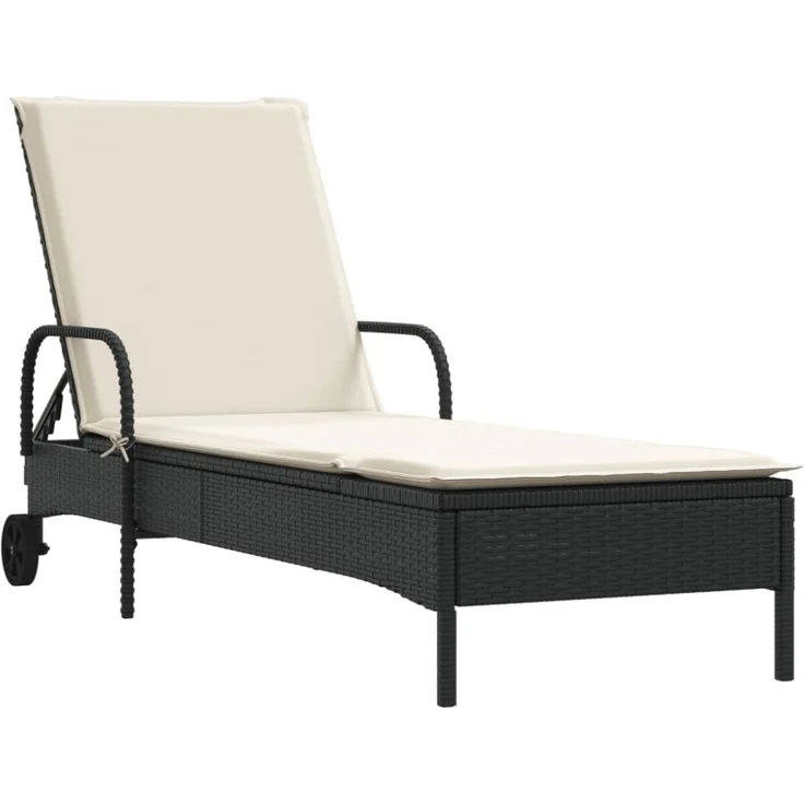 vidaXL Sonnenliege mit Rollen und Auflage Schwarz Poly Rattan 368308 – Bild 11