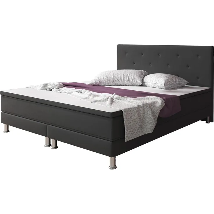 Inter Boxspringbett Esra, Webstoff Anthrazit 140x200 cm