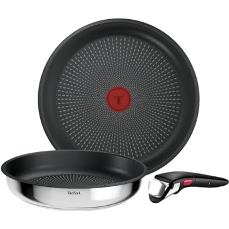 Tefal Ingenio Comfort Max 3-tlg. Pfannen-Set, Titanium Antihaftversiegelung, stapelbar, platzsparend, Thermo-Signal, für alle Herdarten, sicherer Griff, mühelose Reinigung, Edelstahl, L966S344 – Bild 1