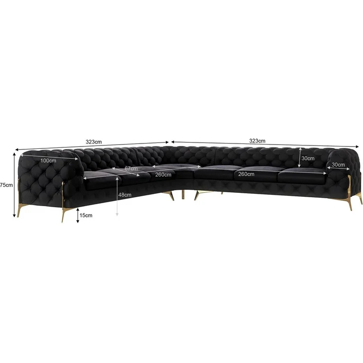 S-Style Möbel Ecksofa Chesterfield Ashley mit Goldene Metall Füßen, mit Wellenfederung – Bild 3