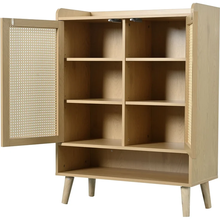 Schuhschrank mit Rattantüren & Push-Open, eiche, 80x35x105 cm – Bild 8