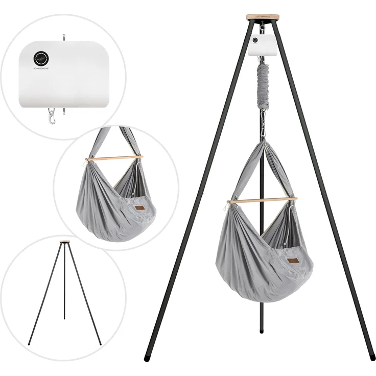 Federwiege mit Tipi und Motor Bio Grey Schafwolle Anthrazit Motor Weiß – Bild 4