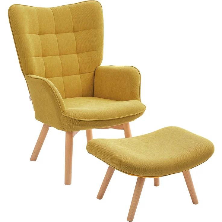 Akzentsessel mit Hocker, Relaxsessel in Cord-Optik, Armlehnstuhl mit Holzbeinen, für Wohnzimmer, Orange--Orange--72x80x101cm--YOUDENOVA – Bild 1