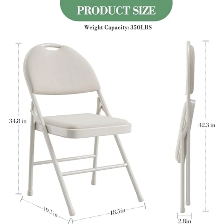 GarveeHome 2/4er Set Klappstühle Mit Polster & Rutschfesten Füßen | Faltbare Metallstühle Für Zuhause, Büro & Events | Platzsparende Stapelstühle Für Innen & Außen – Grau, Beige, Rot – Bild 2
