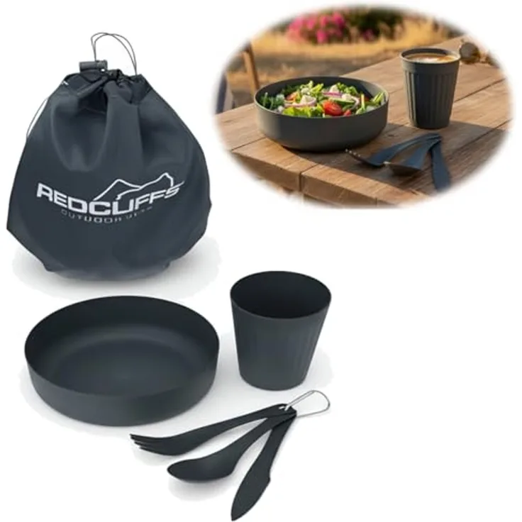 LS-LebenStil Geschirr-Set 6-teiliges Picknick-Set Tragetasche Geschirr Besteck Mehrweggeschirr (6-tlg), 1 Personen, Kunststoff, Becher Teller Besteck ideal beim Camping Wandern
