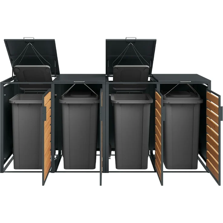 STEELSØN 'Kestra' Mülltonnenbox 4er je 240 Liter, anthrazit mit Holzoptik, Mülltonnenverkleidung aus Stahl, wetterfest, 116x80x268 cm, Müllbox für 4 Tonnen – Bild 10