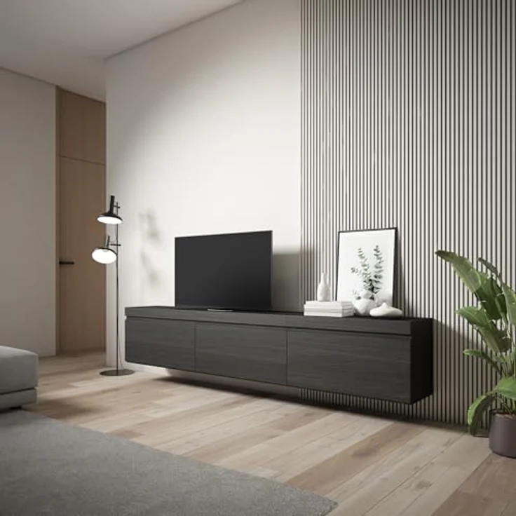 Skraut Home | TV-Schrank, Lowboard | für Wohnzimmer und Esszimmer | 240 x 45 x 35 cm | Hängend | Moderner Stil | Schwarz – Bild 3